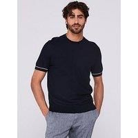 Boss H-Jianfranco Regular Fit Pique Short Sleeve Knitted Jumper - Navy