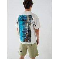 HUGO Mens Duwrite Cotton-Jersey T-Shirt with LA Artwork
