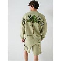 Hugo Dutap Relaxed Palm Tree Back Graphic Crew Sweatshirt - Open Green