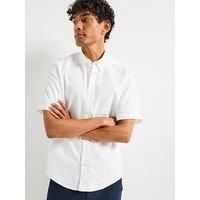 Boss H-Liam Regular Fit Oxford Logo Short Sleeve Shirt - White