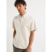 Boss H-Liam Regular Fit Oxford Logo Short Sleeve Shirt - Light Beige