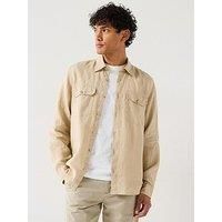 Boss Liam Regular Fit Double Pocket Linen Shirt - Light Beige