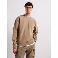 Hugo Dopaly Relaxed Washed Small Logo Crew Neck Sweatshirt - Brown