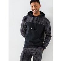 BOSS Mens Luke Hoodie Cotton-Blend Hoodie with Monogram Pattern Black