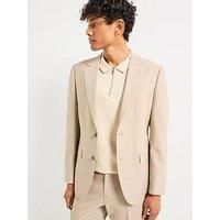 Boss H-Jasper Regular Fit Wool Mix Suit Jacket - Beige