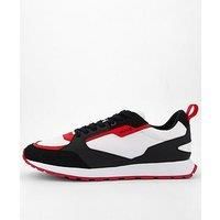 HUGO Mens Icelin Runn Branded-Accent Trainers in Mixed Materials Size 7 Charcoal