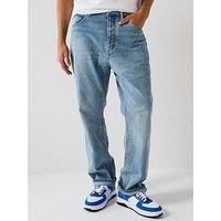 Hugo Blue Nate Dirty Wash Baggy Fit Jeans - Light Blue