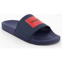 Hugo Men'S Timein Red Patch Logo Sliders - Dark Blue