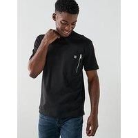 HUGO Mens Dargentee Interlock-Cotton T-Shirt with Zip Pocket Black