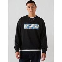 Hugo Blue Neprix Regular Fit Graphic Banner Logo Crew Sweat - Black