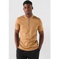 Boss H-Paras 65 Regular Fit Global Stripezip Neck Polo Shirt - Dark Beige