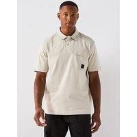Boss Panel Relaxed Fit Nylon Panel Polo Utility Shirt - Beige