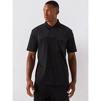 Boss Panel Relaxed Fit Nylon Panel Polo Shirt - Black
