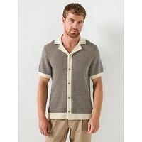 Boss C-Iconico Knitted Revere Collar Short Sleeve Shirt - Beige