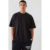 HUGO Mens Nuwaffle Cotton-Jersey T-Shirt with Blue Logo Patch