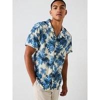 Boss All Over Floral Beach Revere Collar Short Sleeve Shirt - Light Blue