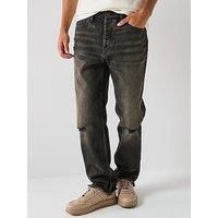 HUGO Mens Jonah Regular-fit Jeans in Grey Distressed Denim