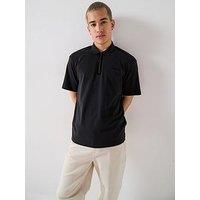 HUGO Mens Dubilo Cotton-Blend Polo Shirt with Zip Placket Black