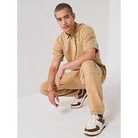 Hugo Relaxed Fit Dubilo Teck Zip Polo Shirt - Beige