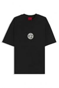 HUGO Mens Dwresto Cotton-Jersey T-Shirt with Boxing Artwork Black