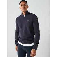 BOSS Mens K Ever-X QZ Zip-Neck Cotton Sweater with Logo Print