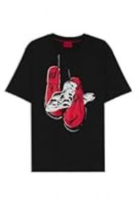 HUGO Mens Diboxer Cotton-Jersey T-Shirt with Boxing Artwork Black