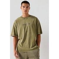 Hugo Nebute Washed Loose Fit Centre Logo T-Shirt - Green