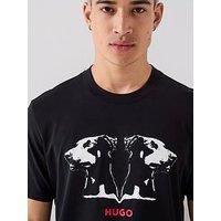 HUGO Mens Dobero Cotton-Jersey T-Shirt with Dobermann Print Black