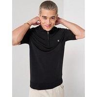 Hugo Sayfong-4 Zip Neck Stacked Logo Knitted Polo Shirt - Black