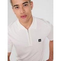 Hugo Sayfong-4 Zip Neck Stacked Logo Knitted Polo Shirt - White