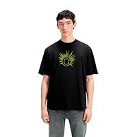 HUGO Mens Nugix Cotton-Jersey T-Shirt with Graphic Logo Print Black