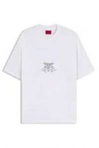 HUGO Mens Duarms Cotton-Jersey T-Shirt with Collegiate Logos White