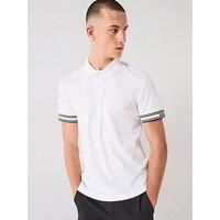 BOSS Mens Polo Zone Slim-fit Polo Shirt in Cotton with Striped Cuffs White