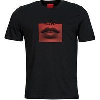 HUGO Mens Deterni Cotton-Jersey T-Shirt with Lip Artwork Black