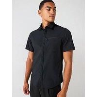 Boss Urban Seersucker Regular Fit Short Sleeve Shirt - Black