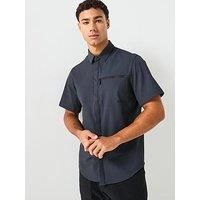 Boss Urban Tsr Seersucker Regular Fit Short Sleeve Shirt - Navy