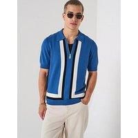 Hugo Sholpone 1/4 Zip Knitted Polo Shirt - Blue