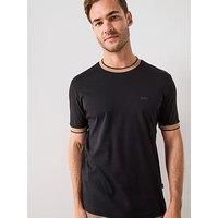 BOSS Mens H-Tessler 200 Mercerised-Cotton Slim-fit T-Shirt with Contrast Trims Black