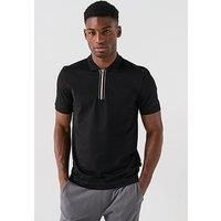 BOSS Mens H-Paras 65 Mercerised-Cotton Polo Shirt with Zip Placket Black