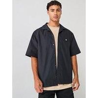 Hugo Oversized Fit Stacked Logo Espino Short Sleeve Shirt - Black