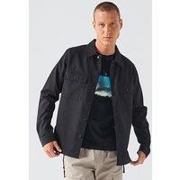 HUGO Mens Epoldo Oversized-fit Shirt in Cotton Gabardine with Chest Pockets Black