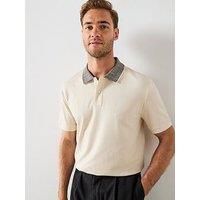 Boss H-Parlay 302 Regular Fit Contrast Collar Polo Shirt - Light Beige