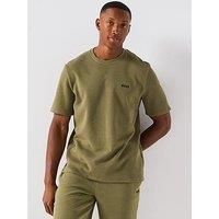 BOSS Mens Structured T-Shirt Short Sleeve Cotton Open Green 349 S