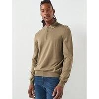 Boss Bono-L Regular Fit Long Sleeve Wool Knitted Polo - Brown