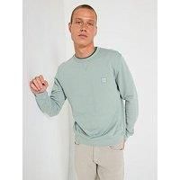 BOSS Mens Westart Crew Neck Sweatshirt Long Sleeve Cotton Open Green 351 L