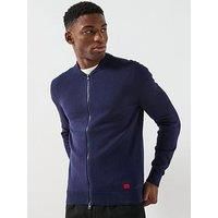 Hugo San Jaque-C Regular Fit Bomber Zip Knitted Cardigan - Navy