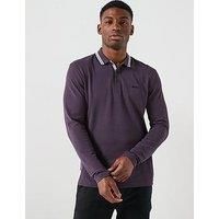 Boss Plisy Regular Fit Long Sleeve Polo Shirt - Purple