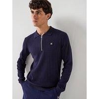 Hugo Sastoro Regular Fit 1/4 Zip Stacked Logo Knitted Polo - Navy