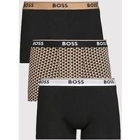 BOSS Mens Trunk 3P Power Desig Three-Pack of Logo-Waistband Trunks in Stretch Cotton