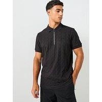Boss Mirror Quarter Zip Relaxed Fit Polo Shirt - Black